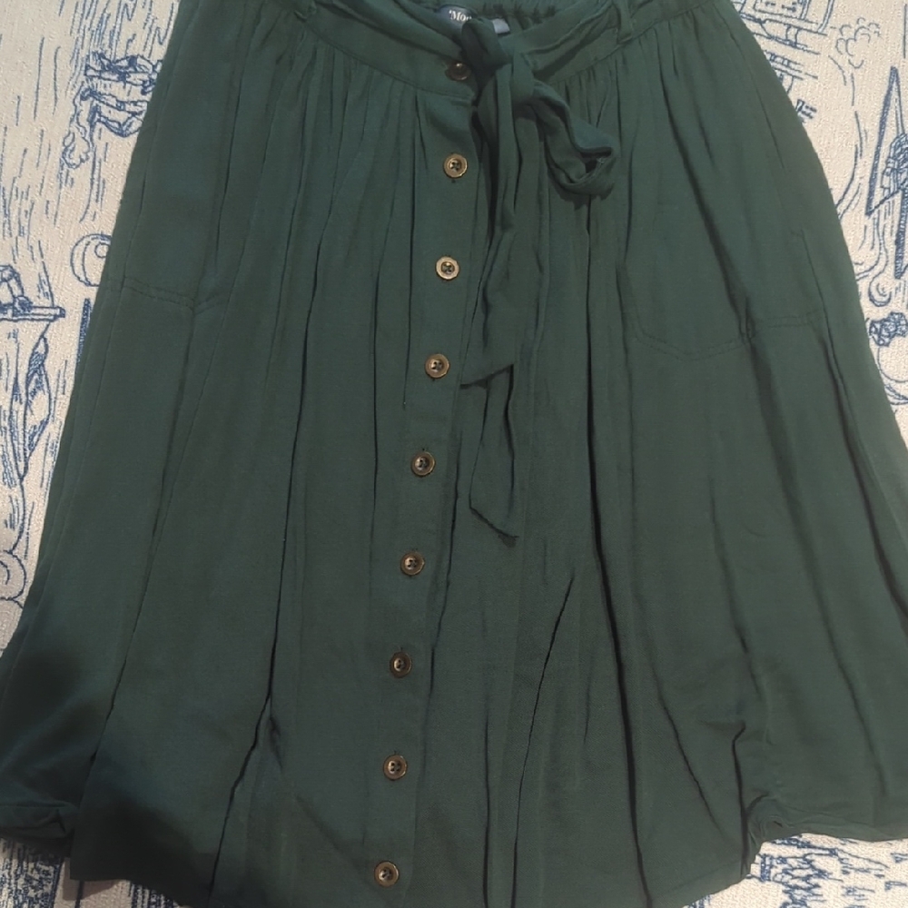 Modcloth Green A-Line Knee-Length Skirt with Tie Front